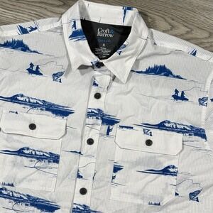 Croft & Barrow The Quick Dry Shirt Mens Medium White Blue Vented Fishing Wicking